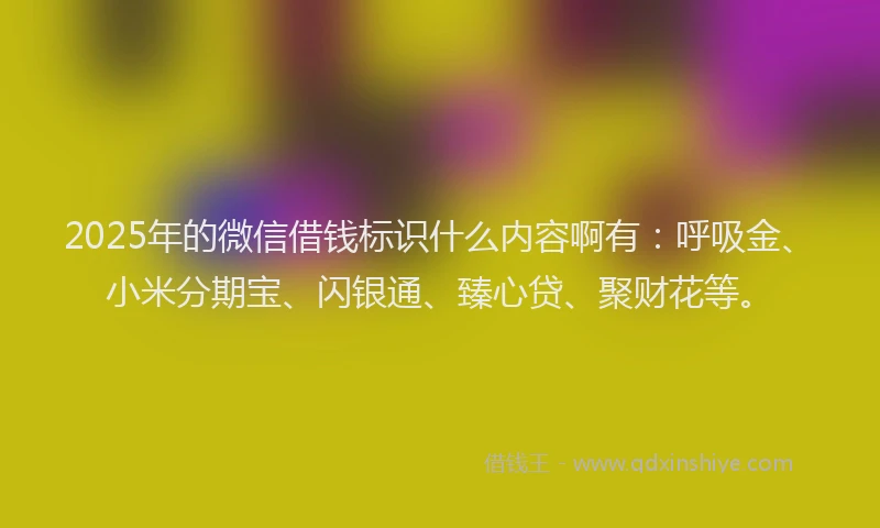 2025年的微信借钱标识什么内容啊有：呼吸金、小米分期宝、闪银通、臻心贷、聚财花等。