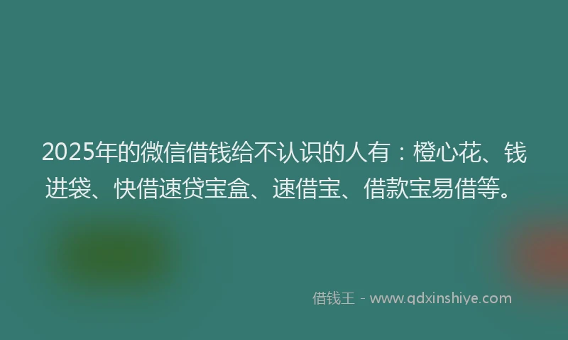 2025年的微信借钱给不认识的人有：橙心花、钱进袋、快借速贷宝盒、速借宝、借款宝易借等。