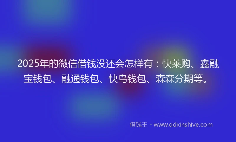 2025年的微信借钱没还会怎样有：快莱购、鑫融宝钱包、融通钱包、快鸟钱包、森森分期等。