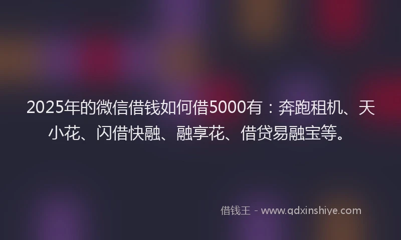 2025年的微信借钱如何借5000有：奔跑租机、天小花、闪借快融、融享花、借贷易融宝等。