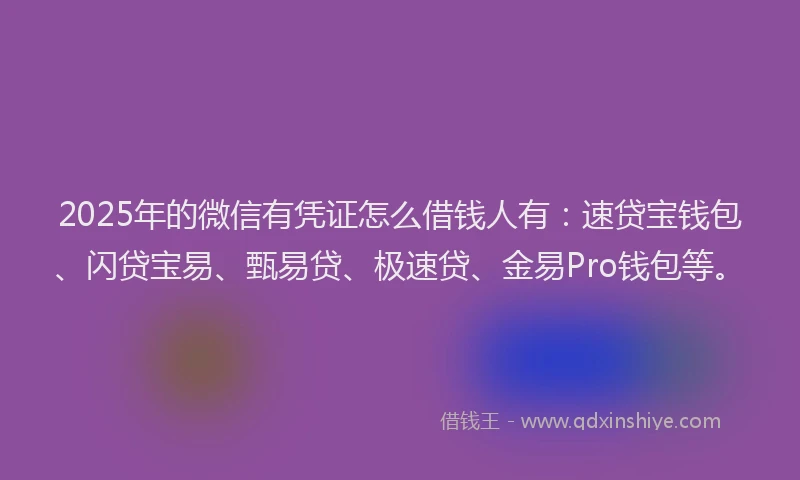 2025年的微信有凭证怎么借钱人有：速贷宝钱包、闪贷宝易、甄易贷、极速贷、金易Pro钱包等。