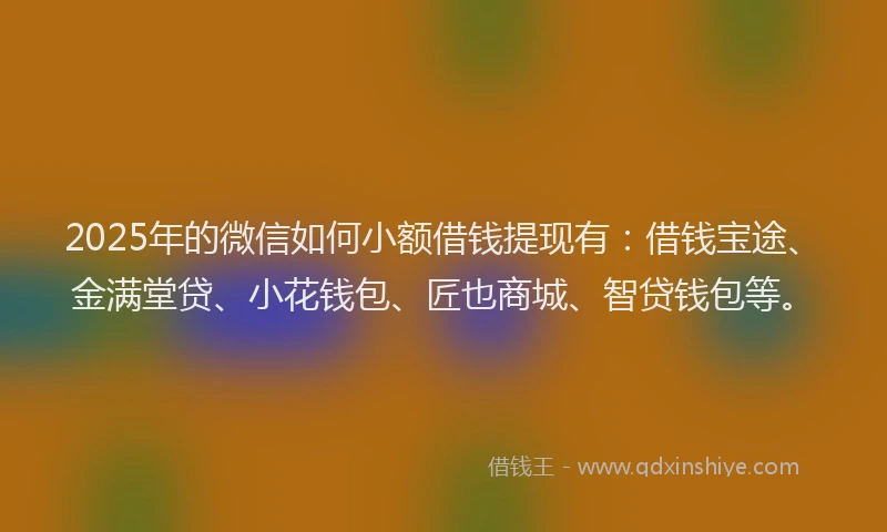 2025年的微信如何小额借钱提现有：借钱宝途、金满堂贷、小花钱包、匠也商城、智贷钱包等。