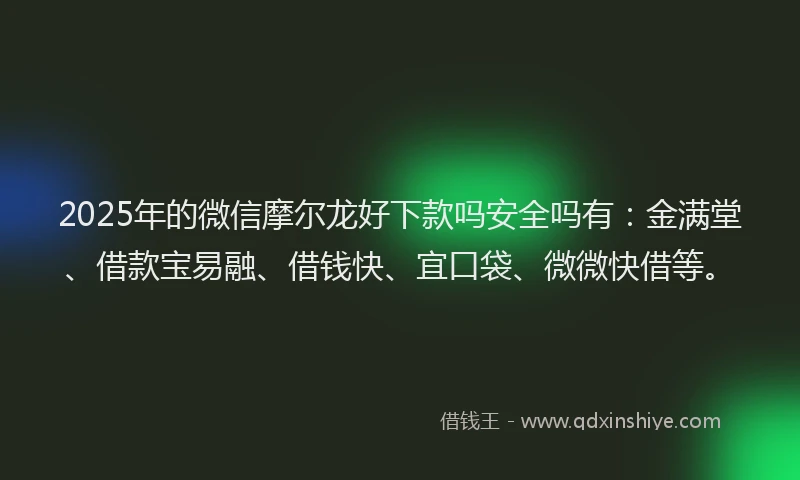 2025年的微信摩尔龙好下款吗安全吗有：金满堂、借款宝易融、借钱快、宜口袋、微微快借等。