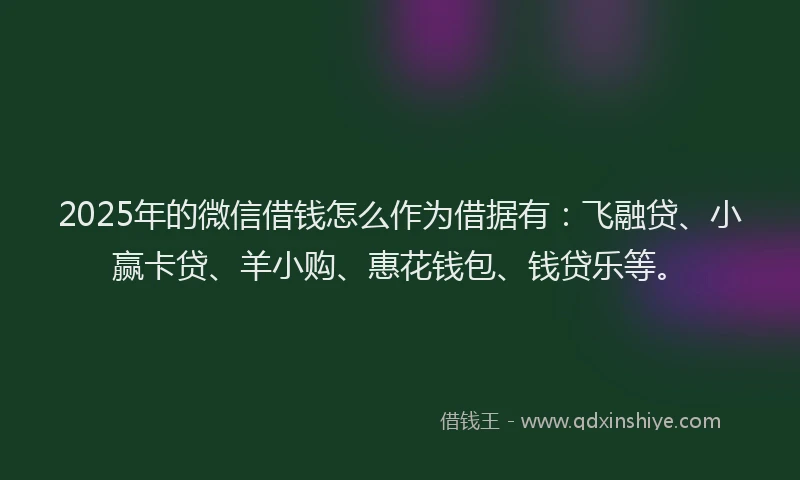 2025年的微信借钱怎么作为借据有：飞融贷、小赢卡贷、羊小购、惠花钱包、钱贷乐等。
