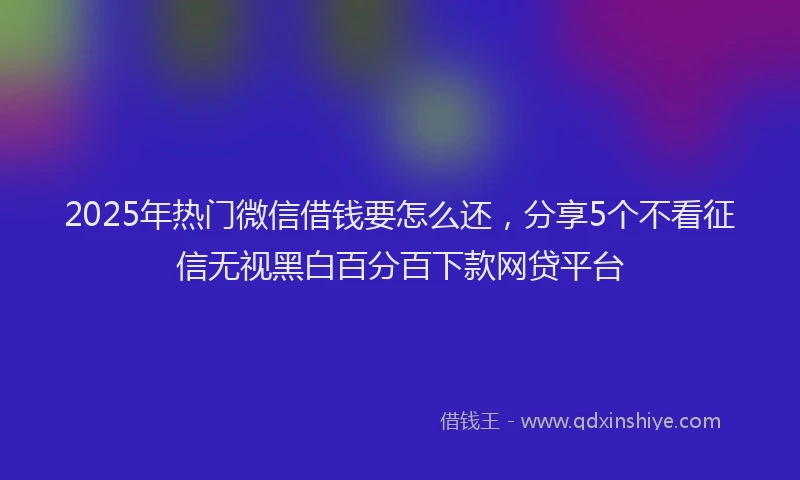 2025年热门微信借钱要怎么还，分享5个不看征信无视黑白百分百下款网贷平台