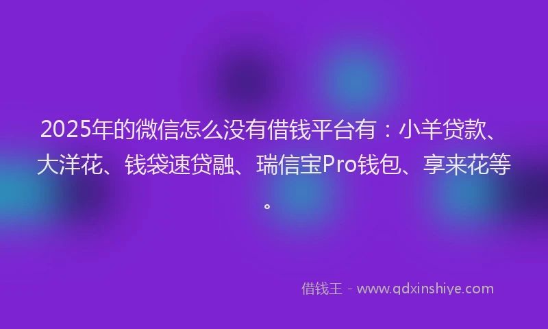 2025年的微信怎么没有借钱平台有：小羊贷款、大洋花、钱袋速贷融、瑞信宝Pro钱包、享来花等。