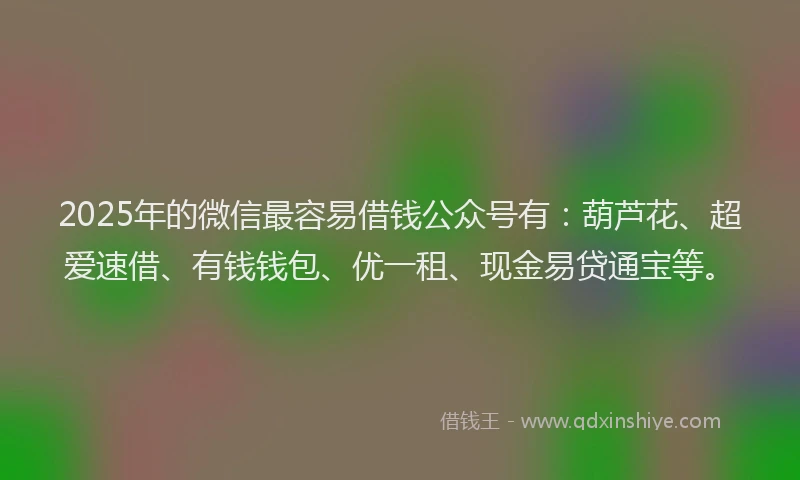 2025年的微信最容易借钱公众号有：葫芦花、超爱速借、有钱钱包、优一租、现金易贷通宝等。
