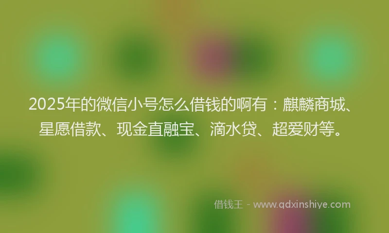 2025年的微信小号怎么借钱的啊有：麒麟商城、星愿借款、现金直融宝、滴水贷、超爱财等。