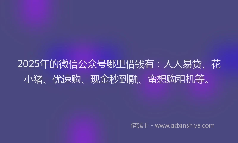 2025年的微信公众号哪里借钱有：人人易贷、花小猪、优速购、现金秒到融、蛮想购租机等。