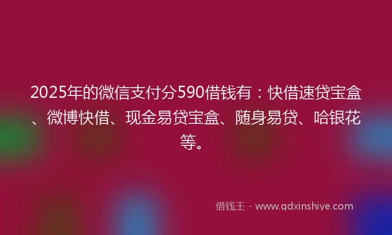 2025年的微信支付分590借钱有：快借速贷宝盒、微博快借、现金易贷宝盒、随身易贷、哈银花等。