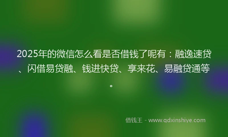 2025年的微信怎么看是否借钱了呢有：融逸速贷、闪借易贷融、钱进快贷、享来花、易融贷通等。