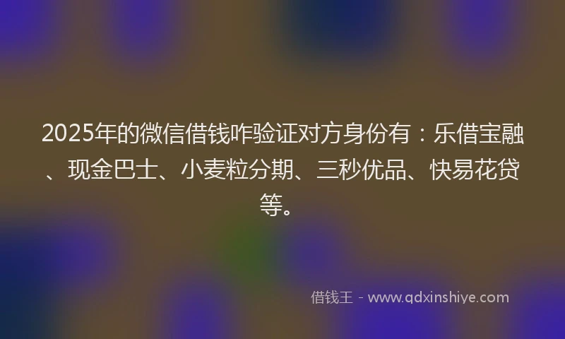 2025年的微信借钱咋验证对方身份有：乐借宝融、现金巴士、小麦粒分期、三秒优品、快易花贷等。