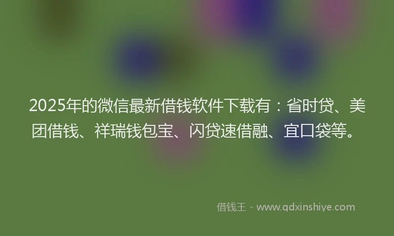 2025年的微信最新借钱软件下载有：省时贷、美团借钱、祥瑞钱包宝、闪贷速借融、宜口袋等。