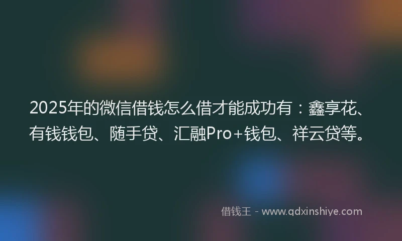 2025年的微信借钱怎么借才能成功有：鑫享花、有钱钱包、随手贷、汇融Pro+钱包、祥云贷等。