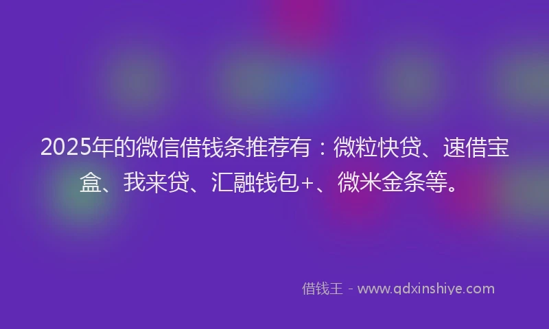 2025年的微信借钱条推荐有：微粒快贷、速借宝盒、我来贷、汇融钱包+、微米金条等。