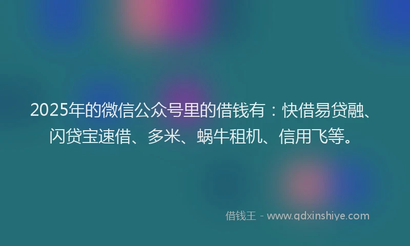 2025年的微信公众号里的借钱有：快借易贷融、闪贷宝速借、多米、蜗牛租机、信用飞等。