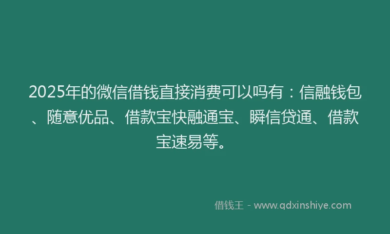 2025年的微信借钱直接消费可以吗有：信融钱包、随意优品、借款宝快融通宝、瞬信贷通、借款宝速易等。