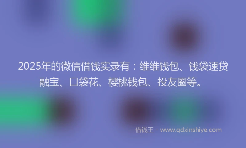 2025年的微信借钱实录有：维维钱包、钱袋速贷融宝、口袋花、樱桃钱包、投友圈等。
