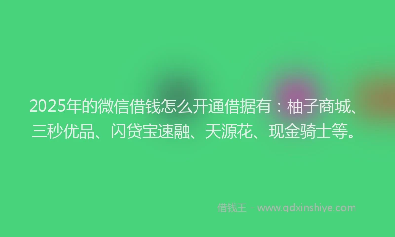 2025年的微信借钱怎么开通借据有：柚子商城、三秒优品、闪贷宝速融、天源花、现金骑士等。