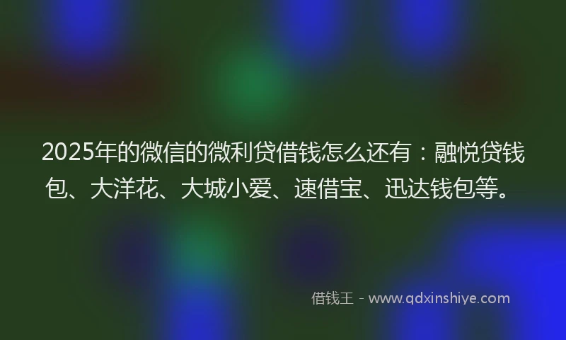 2025年的微信的微利贷借钱怎么还有：融悦贷钱包、大洋花、大城小爱、速借宝、迅达钱包等。