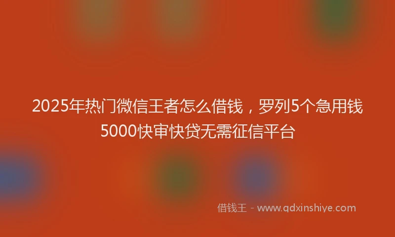 2025年热门微信王者怎么借钱，罗列5个急用钱5000快审快贷无需征信平台