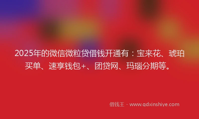2025年的微信微粒贷借钱开通有：宝来花、琥珀买单、速享钱包+、团贷网、玛瑙分期等。