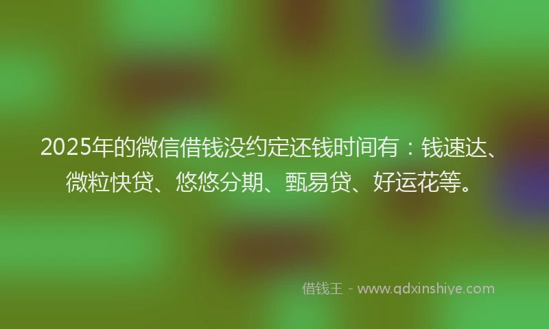 2025年的微信借钱没约定还钱时间有：钱速达、微粒快贷、悠悠分期、甄易贷、好运花等。