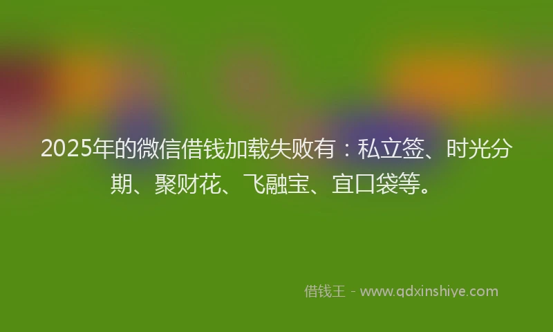 2025年的微信借钱加载失败有：私立签、时光分期、聚财花、飞融宝、宜口袋等。
