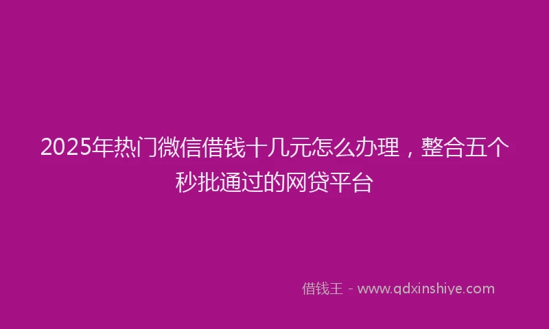 2025年热门微信借钱十几元怎么办理，整合五个秒批通过的网贷平台