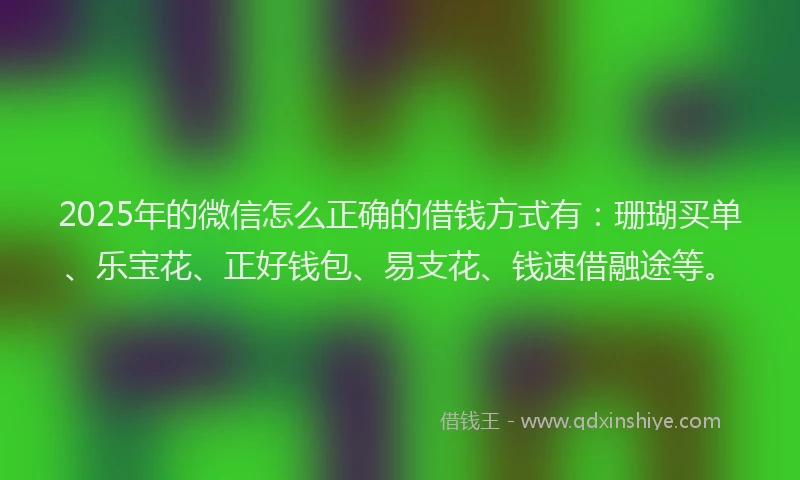 2025年的微信怎么正确的借钱方式有：珊瑚买单、乐宝花、正好钱包、易支花、钱速借融途等。
