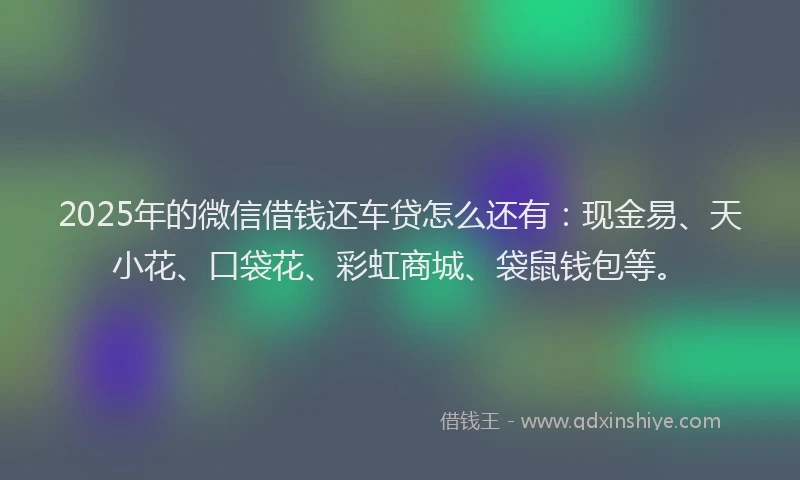 2025年的微信借钱还车贷怎么还有：现金易、天小花、口袋花、彩虹商城、袋鼠钱包等。