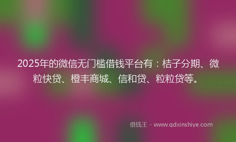 2025年的微信无门槛借钱平台有：桔子分期、微粒快贷、橙丰商城、信和贷、粒粒贷等。