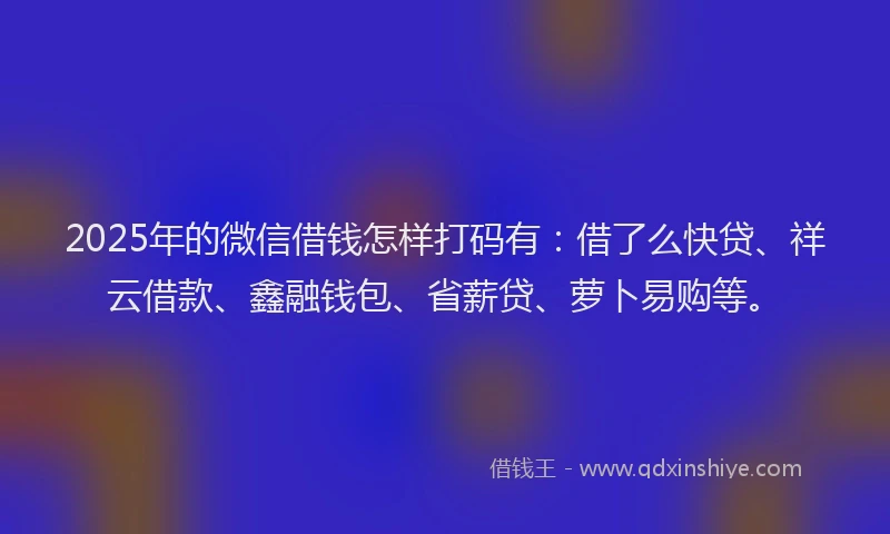 2025年的微信借钱怎样打码有：借了么快贷、祥云借款、鑫融钱包、省薪贷、萝卜易购等。