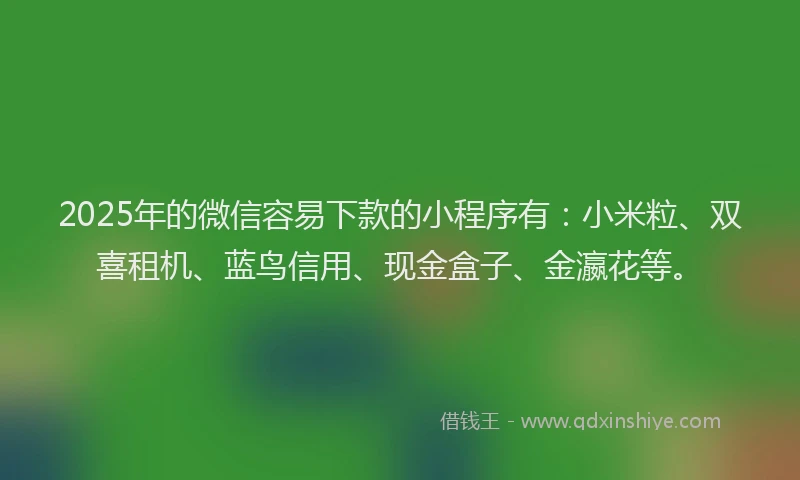 2025年的微信容易下款的小程序有：小米粒、双喜租机、蓝鸟信用、现金盒子、金瀛花等。