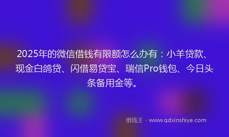 2025年的微信借钱有限额怎么办有：小羊贷款、现金白鸽贷、闪借易贷宝、瑞信Pro钱包、今日头条备用金等。