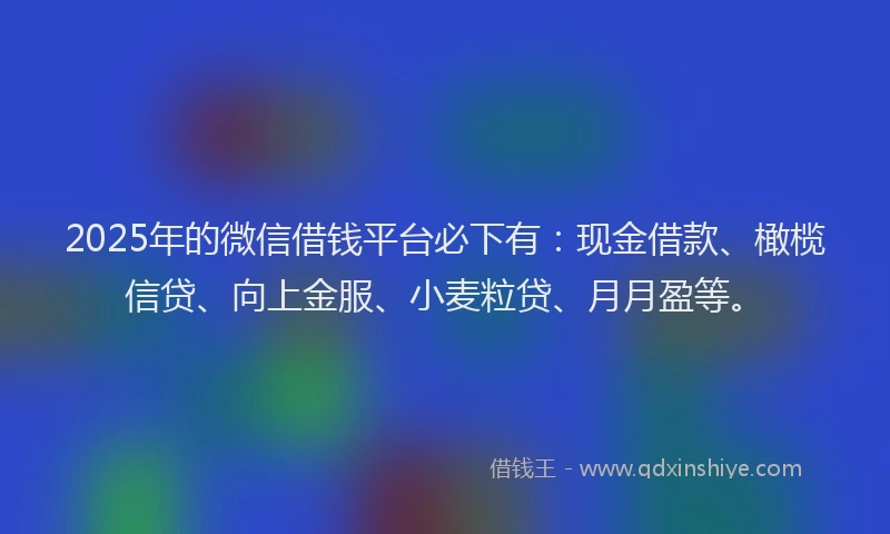 2025年的微信借钱平台必下有：现金借款、橄榄信贷、向上金服、小麦粒贷、月月盈等。