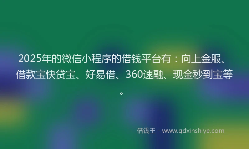 2025年的微信小程序的借钱平台有：向上金服、借款宝快贷宝、好易借、360速融、现金秒到宝等。