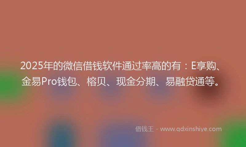 2025年的微信借钱软件通过率高的有：E享购、金易Pro钱包、榕贝、现金分期、易融贷通等。