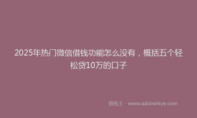 2025年热门微信借钱功能怎么没有，概括五个轻松贷10万的口子