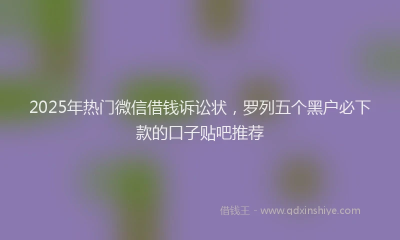 2025年热门微信借钱诉讼状，罗列五个黑户必下款的口子贴吧推荐