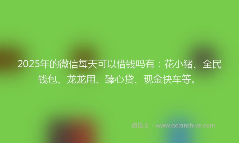 2025年的微信每天可以借钱吗有：花小猪、全民钱包、龙龙用、臻心贷、现金快车等。