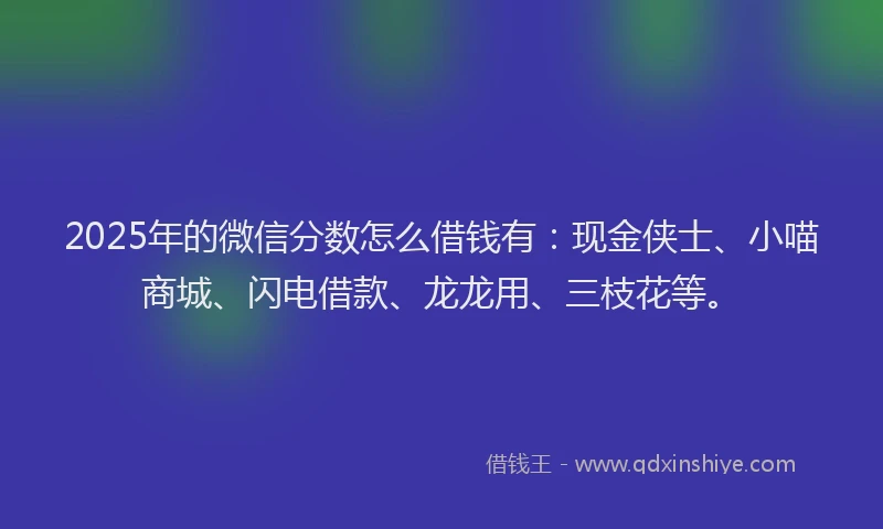 2025年的微信分数怎么借钱有：现金侠士、小喵商城、闪电借款、龙龙用、三枝花等。
