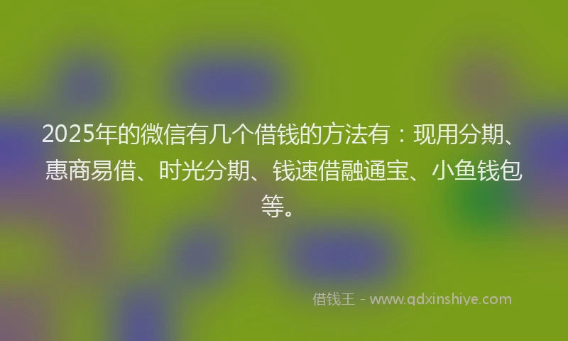 2025年的微信有几个借钱的方法有：现用分期、惠商易借、时光分期、钱速借融通宝、小鱼钱包等。