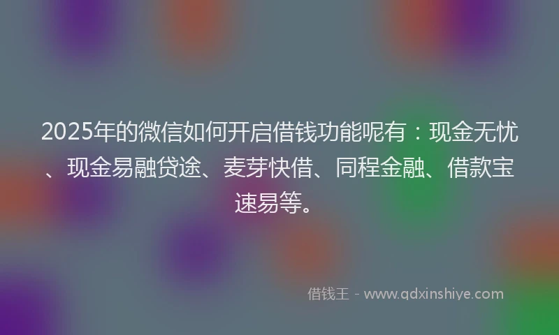 2025年的微信如何开启借钱功能呢有：现金无忧、现金易融贷途、麦芽快借、同程金融、借款宝速易等。