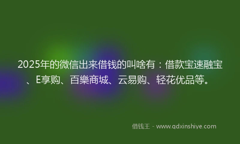 2025年的微信出来借钱的叫啥有：借款宝速融宝、E享购、百樂商城、云易购、轻花优品等。