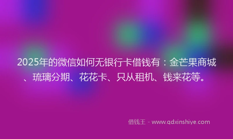 2025年的微信如何无银行卡借钱有：金芒果商城、琉璃分期、花花卡、只从租机、钱来花等。