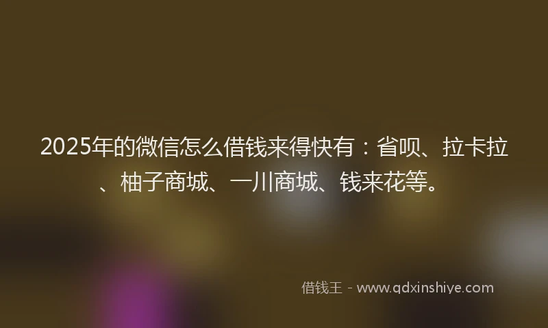 2025年的微信怎么借钱来得快有：省呗、拉卡拉、柚子商城、一川商城、钱来花等。