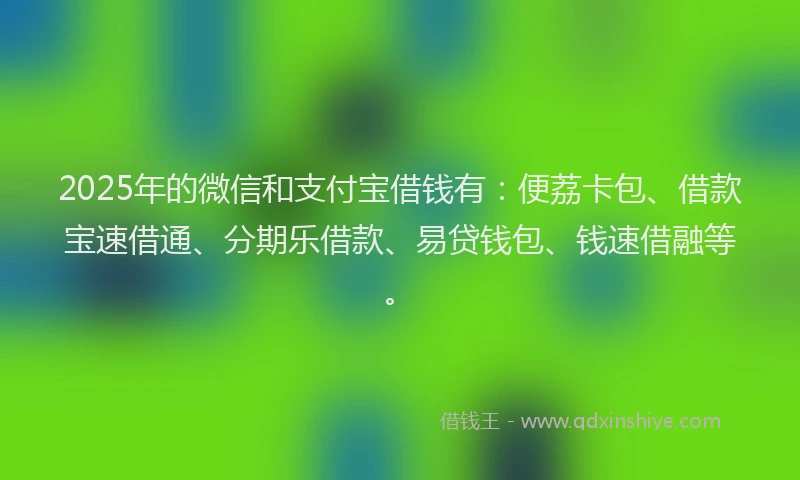 2025年的微信和支付宝借钱有：便荔卡包、借款宝速借通、分期乐借款、易贷钱包、钱速借融等。