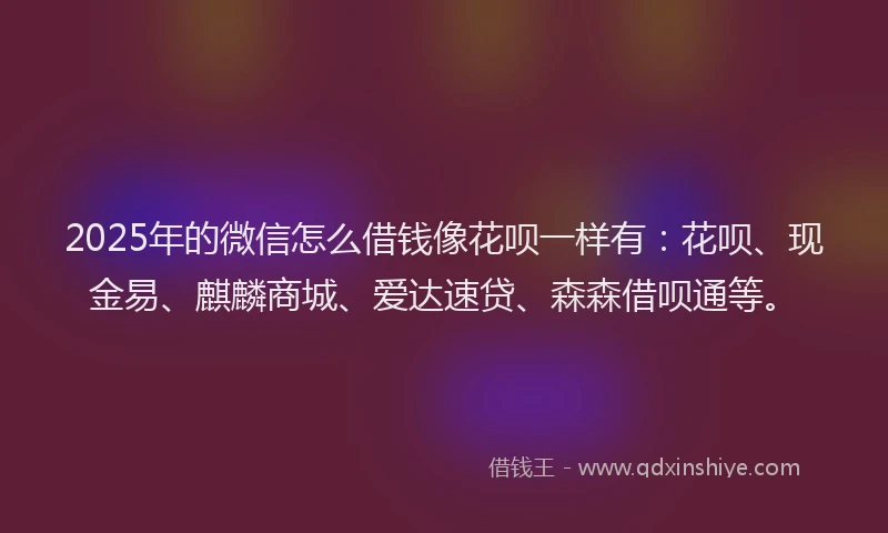 2025年的微信怎么借钱像花呗一样有：花呗、现金易、麒麟商城、爱达速贷、森森借呗通等。
