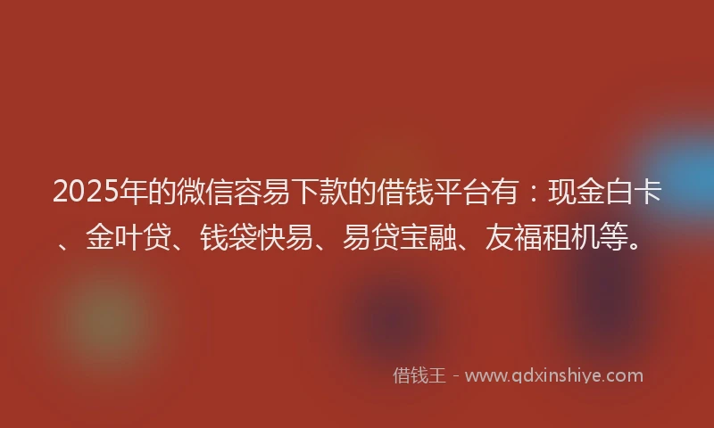 2025年的微信容易下款的借钱平台有：现金白卡、金叶贷、钱袋快易、易贷宝融、友福租机等。